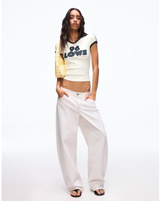 Bershka White Short Sleeve Contrast Print T-Shirt