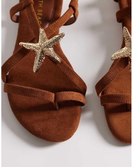 South Beach Brown Starfish Strappy Flat Sandals