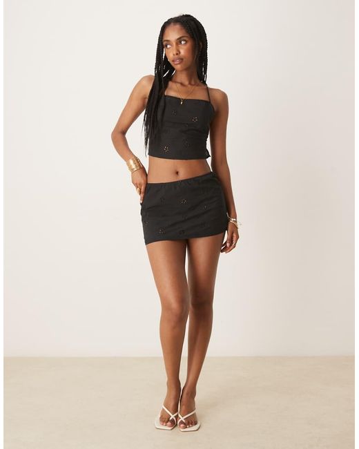 Motel Black Nobita Broderie Tie-back Cami Top