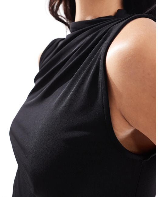 Pieces Black Slinky Ruched Neck Sleeveless Mini Dress