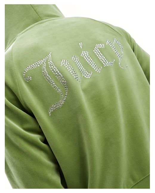 Juicy Couture Green Diamante Velour Tracksuit Zip Hoodie Co-ord