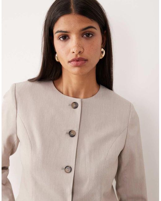 Y.A.S Natural Premium Collarless Fitted Blazer Co-ord