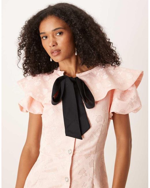 Sister Jane Black Jacquard V Neck Shirt Dress With Detachable Collar