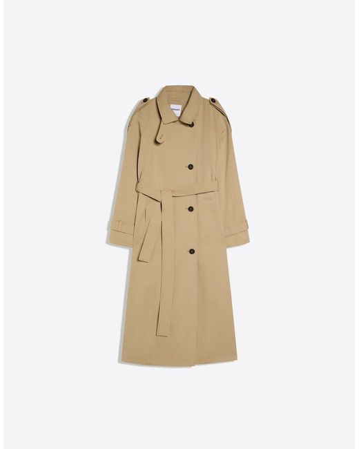 Bershka Natural Long Trench Coat With Belt