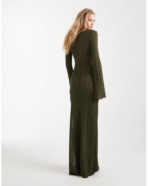 4th & Reckless Women's Green Knitted Keyhole Bead Detail Flare Sleeve Maxi  Beach Dress - radharamanexports.com