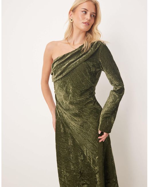 Asos design tall - robe longue et asymétrique en velours avec détail drapé - olive ASOS en coloris Green