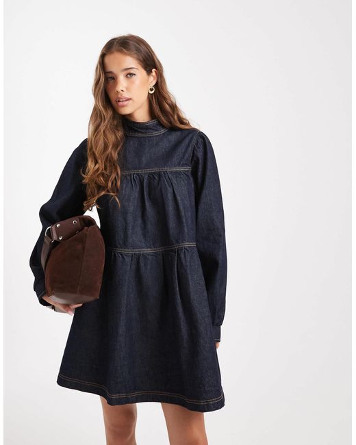 Miss Selfridge Blue Denim Tiered Dress