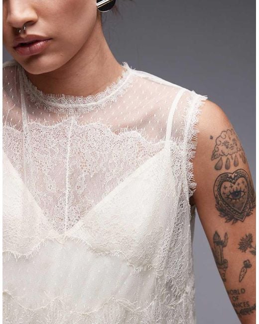 Top Blanco Envejecido Sin Mangas De Encaje Clara De AllSaints de color Gray