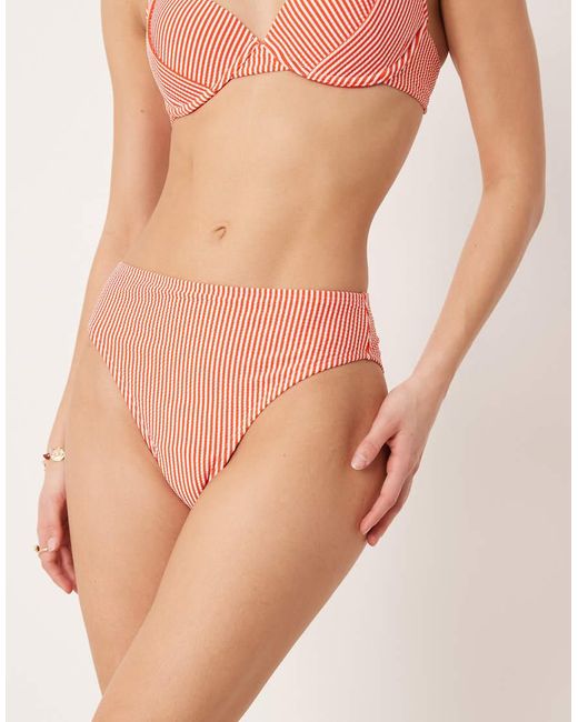 ASOS Natural Scarlet Stripe Azores High Waisted High Leg Bikini Bottom