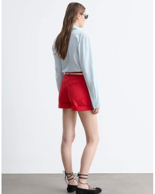 & Other Stories Red Pure Cotton High Waist Denim Shorts
