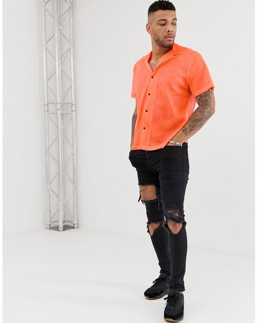 ASOS Oversized Mesh Shirt In Neon Orange for men