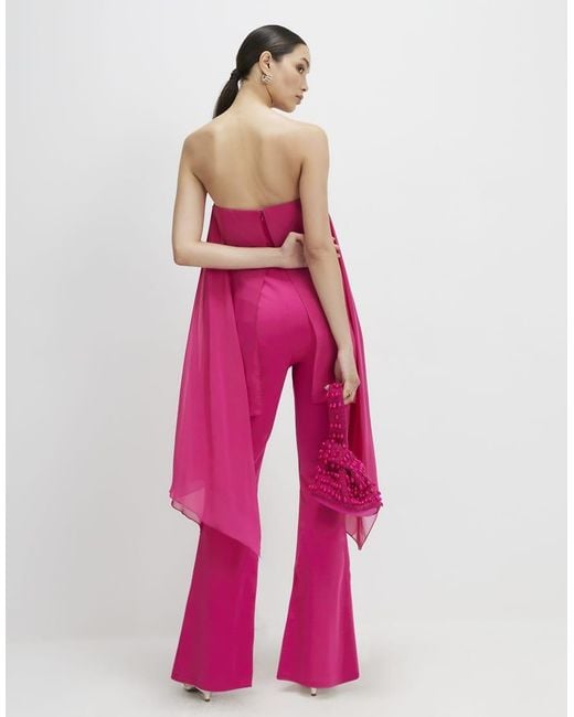 River Island Pink Bandeau Jumpsuit