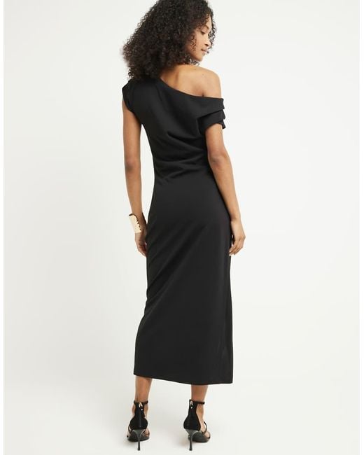 River Island Black Drape Off Shoulder Bodycon Midi Dress