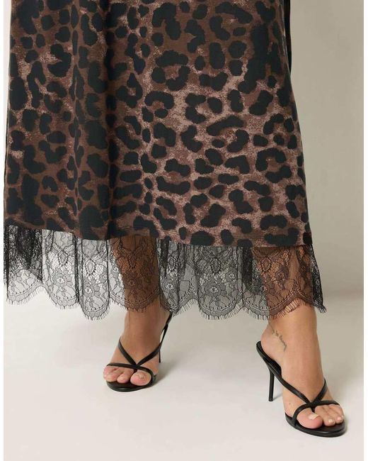 Yours Clothing Brown Leopard Lace Trim Skirt