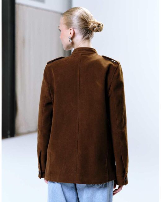 Mango Brown Tailored Collarless Jacket