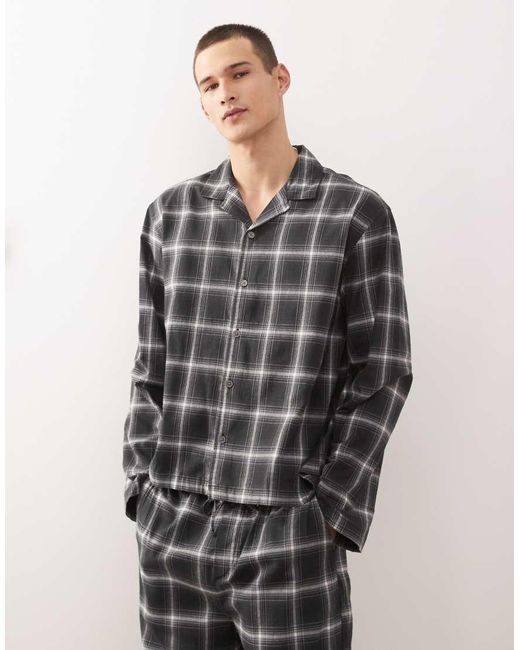 Weekday Gray Co-Ord Oversized Flannel Shirt Pyjamas for men
