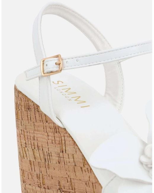 SIMMI White Mikaela Flower Detail Wedge Heeled Sandals