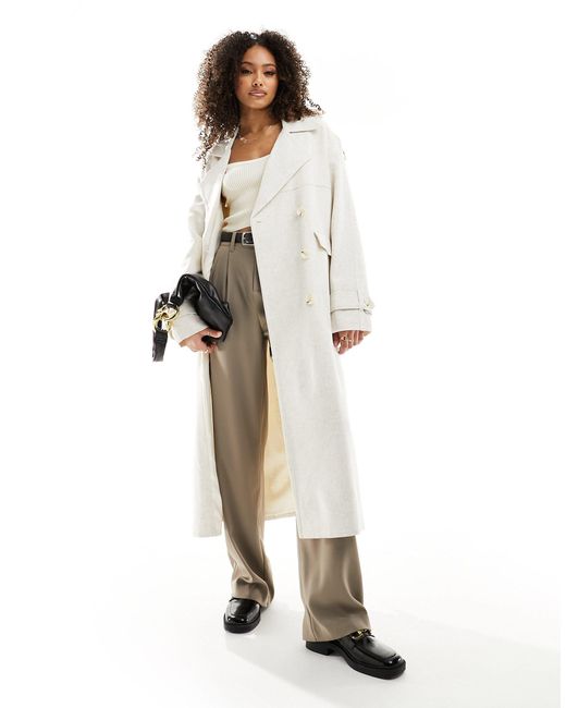 4th & Reckless White Linen Double Breasted Trench Coat