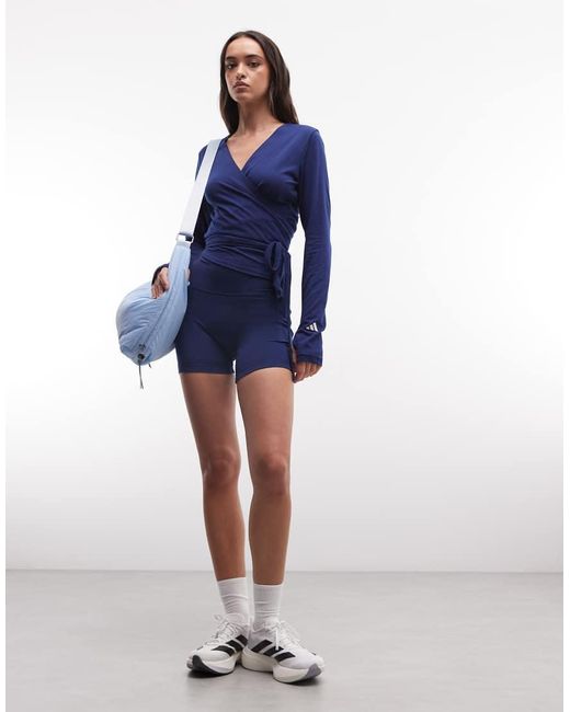 Adidas Originals Blue Three Stripes Studios Ballet Wrap Top