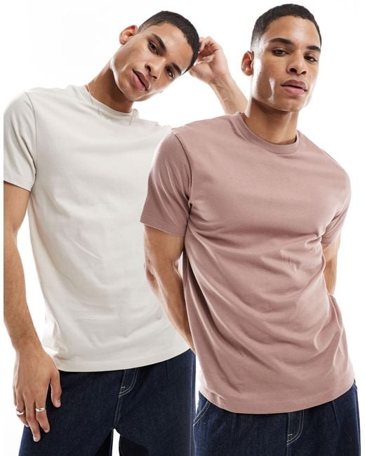 ASOS – 2er-pack basic-t-shirts in Pink für Herren