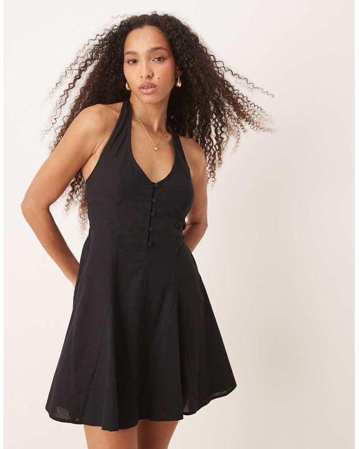 ASOS Black Halter Mini Sundress With Godet Hem