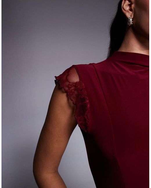 ASOS Purple High Neck Cap Sleeve Maxi Dress With Lace Insert Detailing