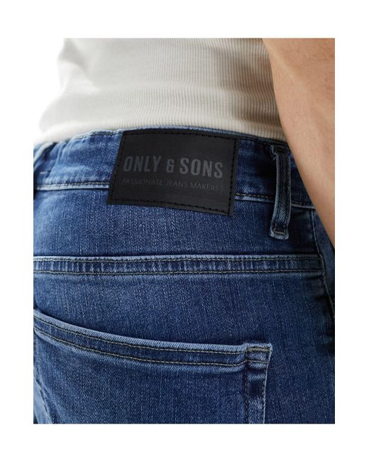 Only & Sons – schmale jeans im mittel in Blue für Herren