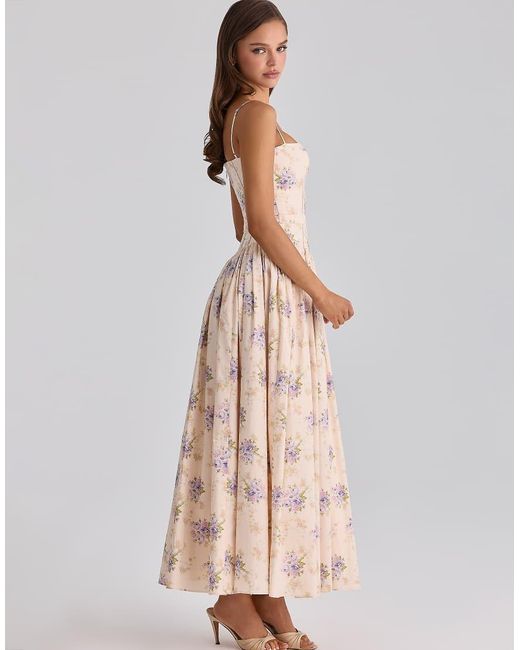 House Of Cb White Ysabella Ivory Sweet Peony Floral Print Cotton Midi Sundress