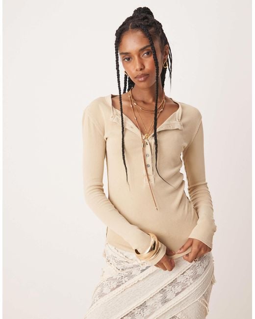 Free People Natural Jamie Henley Button Down Top