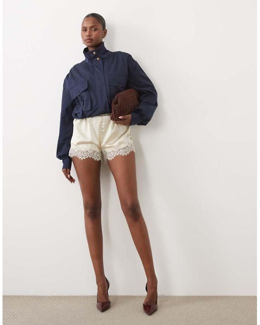 Missy Empire Blue Funnel Neck Buckle Detail Balloon Sleeve Jacket