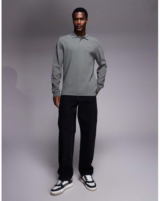 Boss Gray Passerby Tonal Logo Sleeve Pique Polo Slim Fit Mid for men
