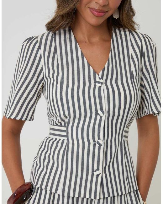 Threadbare White Stripe Flutter Sleeve Top