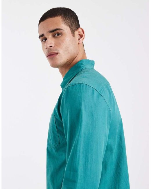 Fred Perry Blue Relaxed Fit Washed Twill Pocket Logo Shirt for men