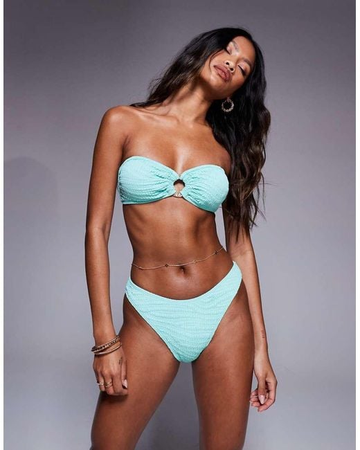 River Island Blue Crinkle Bandeau Bikini Top