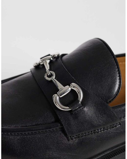 Jack & Jones Black Leather Loafer With Metal Detail for men