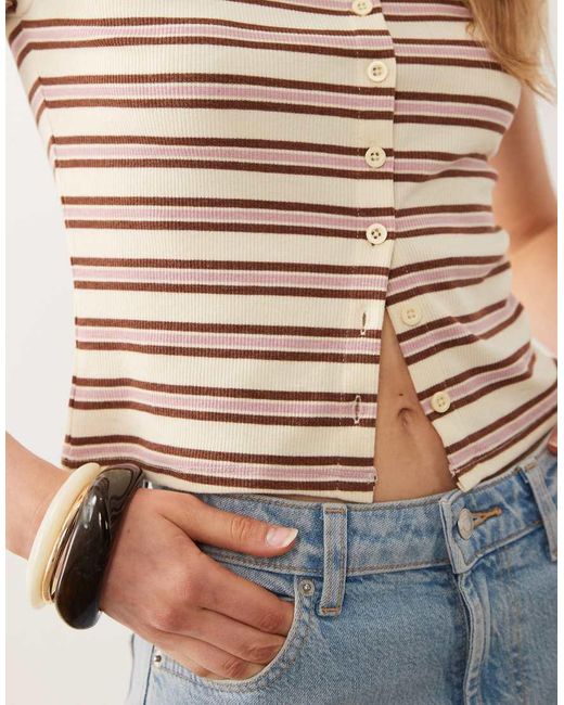 Miss Selfridge Brown Short Sleeve Button Through Top