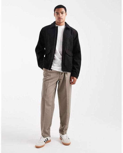 Threadbare Black Wool Look Jacket With Collar And Zip Front for men