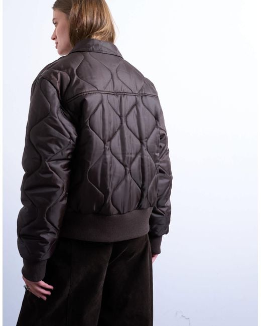 TOPSHOP Black Collared Liner Cropped Bomber Jacket