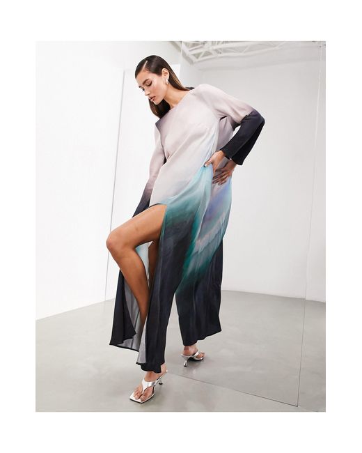 ASOS Multicolor Long Sleeve Bias Cut Maxi Dress