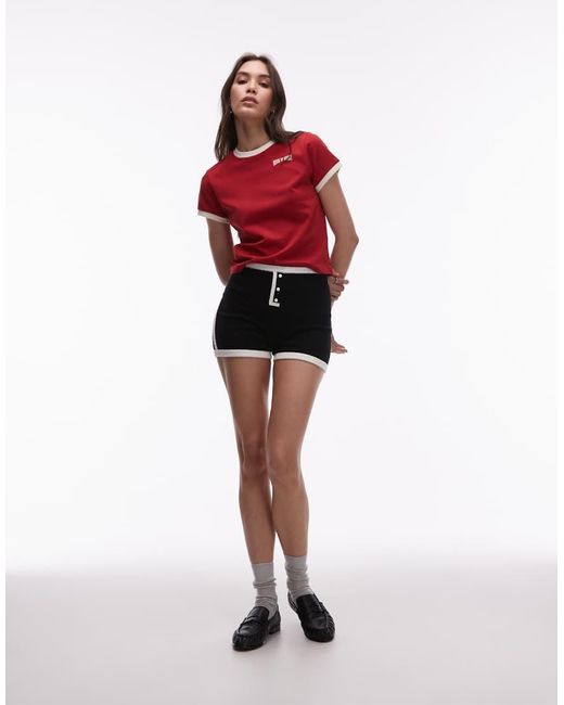 House Of Sunny Red Contrast Hot Pants