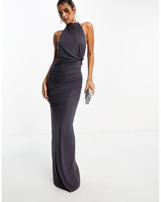 ASOS Mesh Twist Bust Detail Halter Maxi Dress With Tie Back Neck in ...