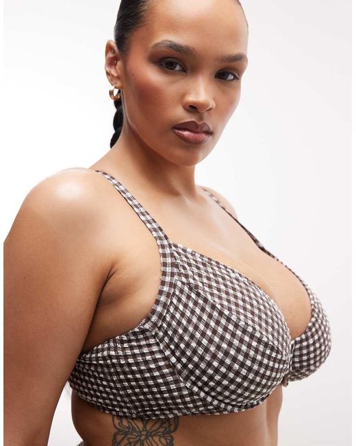 Collusion Brown Plus Seersucker Gingham Underwire Bikini Top