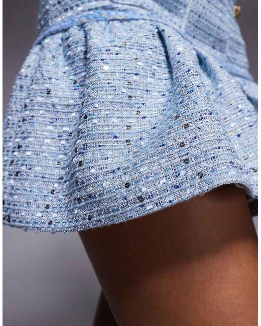 Bardot Blue Elina Boucle Tailored Peplum Hem Pocket Detail Mini Skirt Co-ord