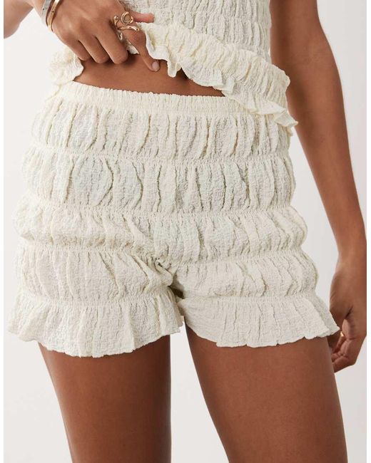 Brave Soul White Ruched Mini Shorts With Ruffle Detail