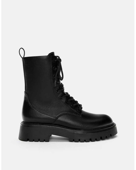 Pull&Bear Black Lace-up Flat Ankle Boots