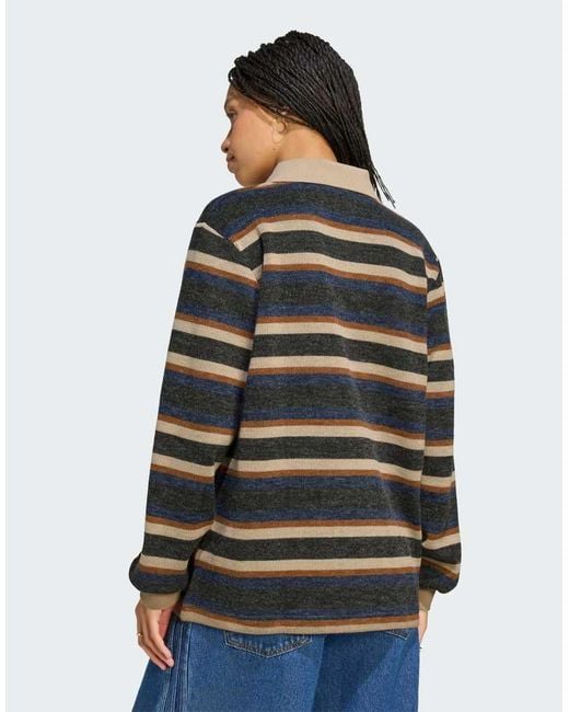 Adidas Originals Black Stripe Knitted Polo Top
