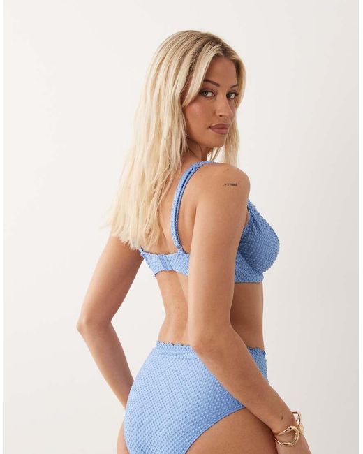 Peek & Beau Blue Textured Scallop Trim Underwire Bikini Top