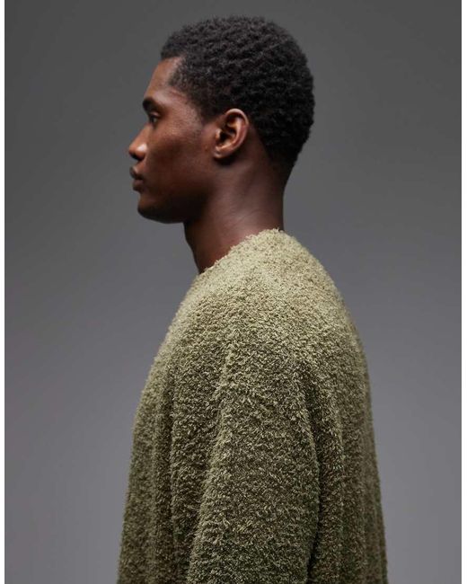 HUGO Green Sanou Central Logo Relaxed Fit Boucle Knit Jumper for men