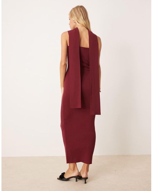 Pretty Lavish Red Scarf Neck Knit Maxi Dress