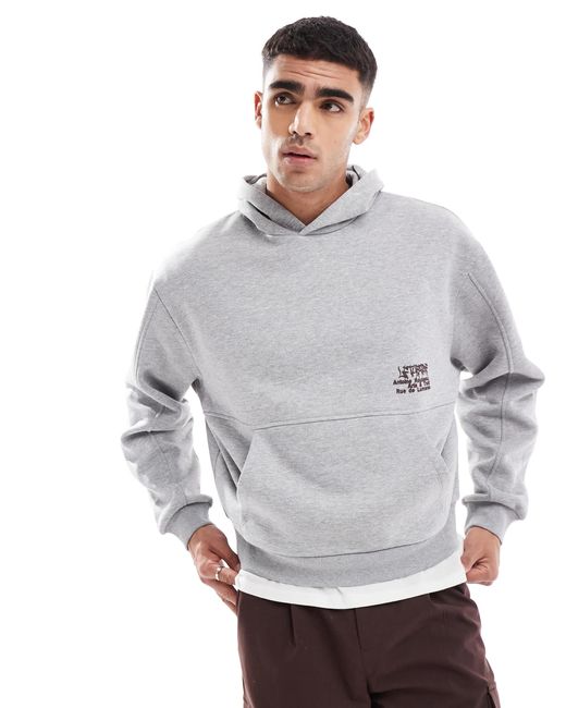ASOS Gray Boxy Hoodie With Seam Detail And Graffiti Print for men